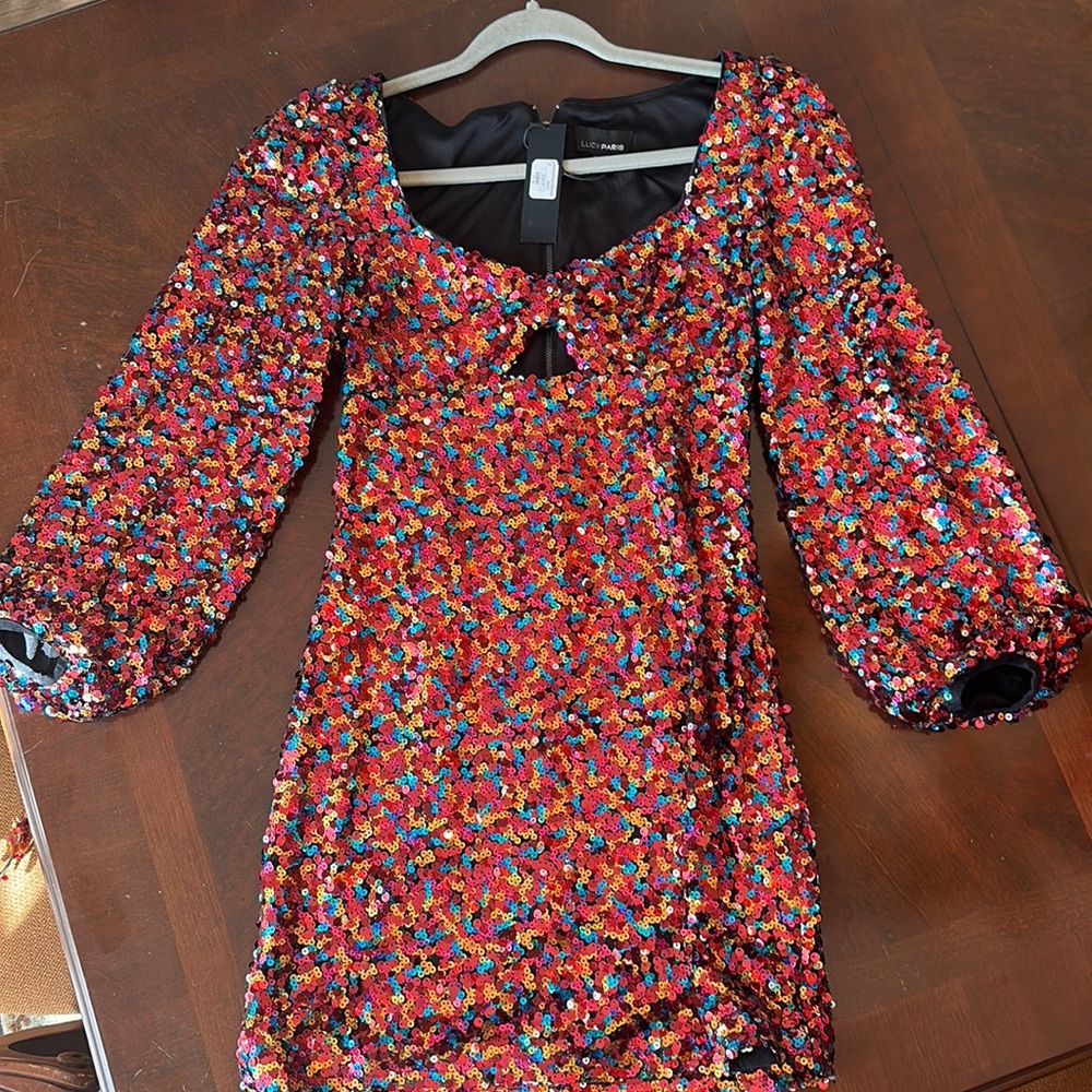 Multi color sequin mini dress.